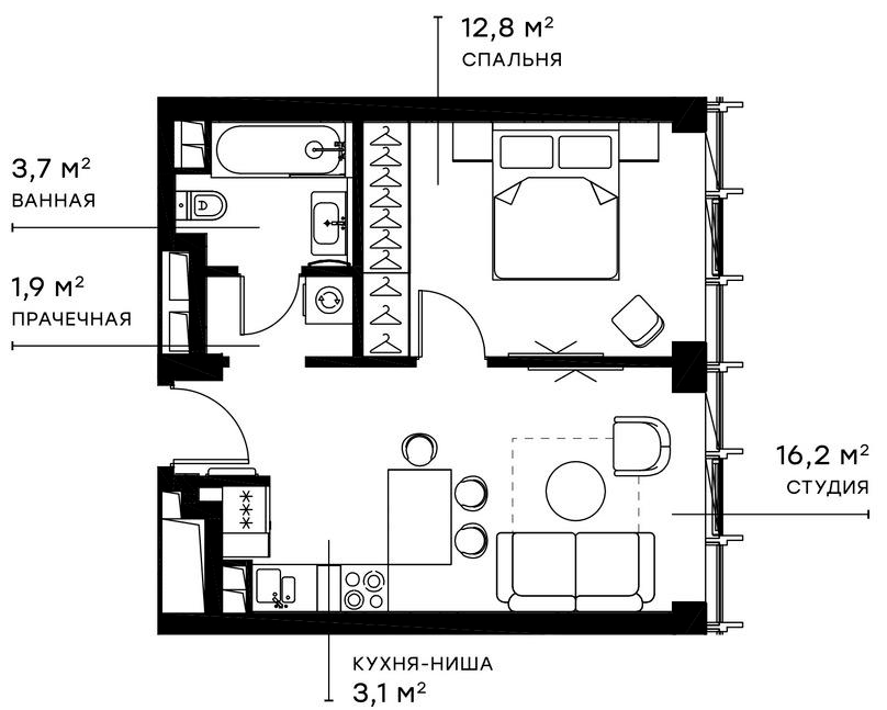 Планировка — Симфония 34, 2-комн., 38 м²