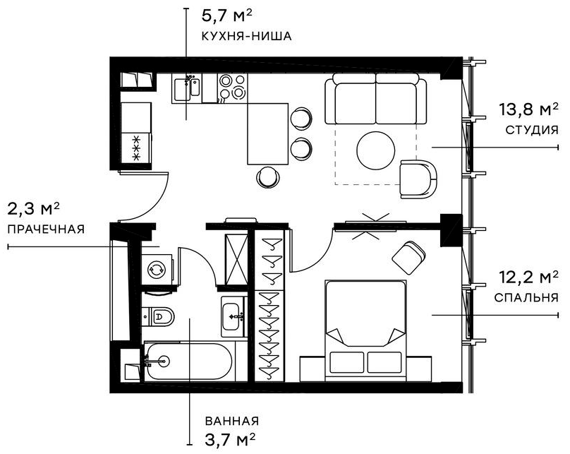 Планировка — Симфония 34, 2-комн., 38 м²