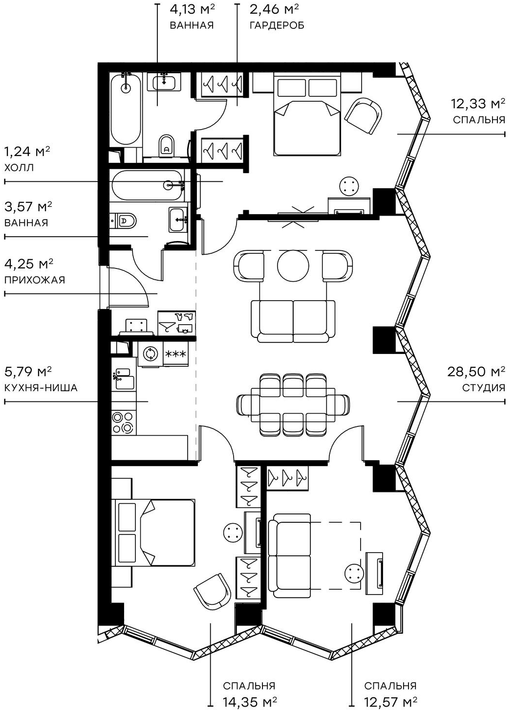 Планировка — Симфония 34, 4-комн., 89 м²