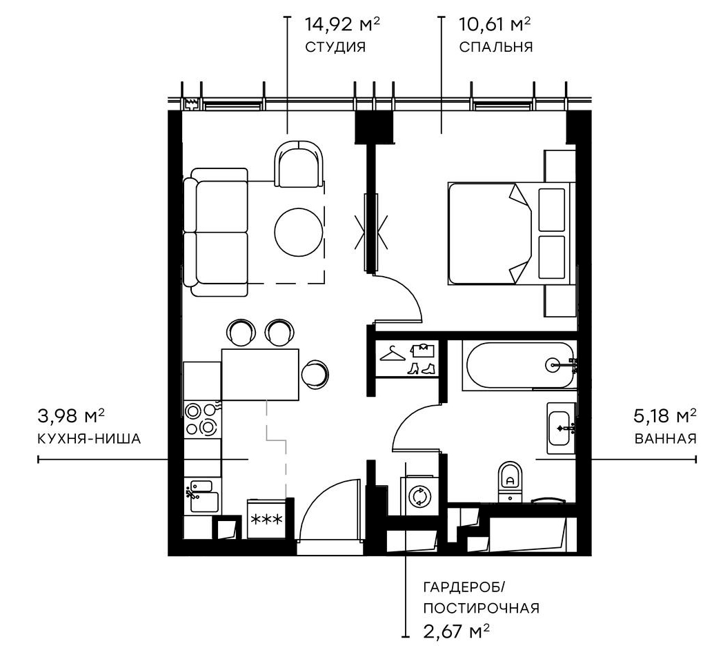 Планировка — Симфония 34, 2-комн., 37 м²