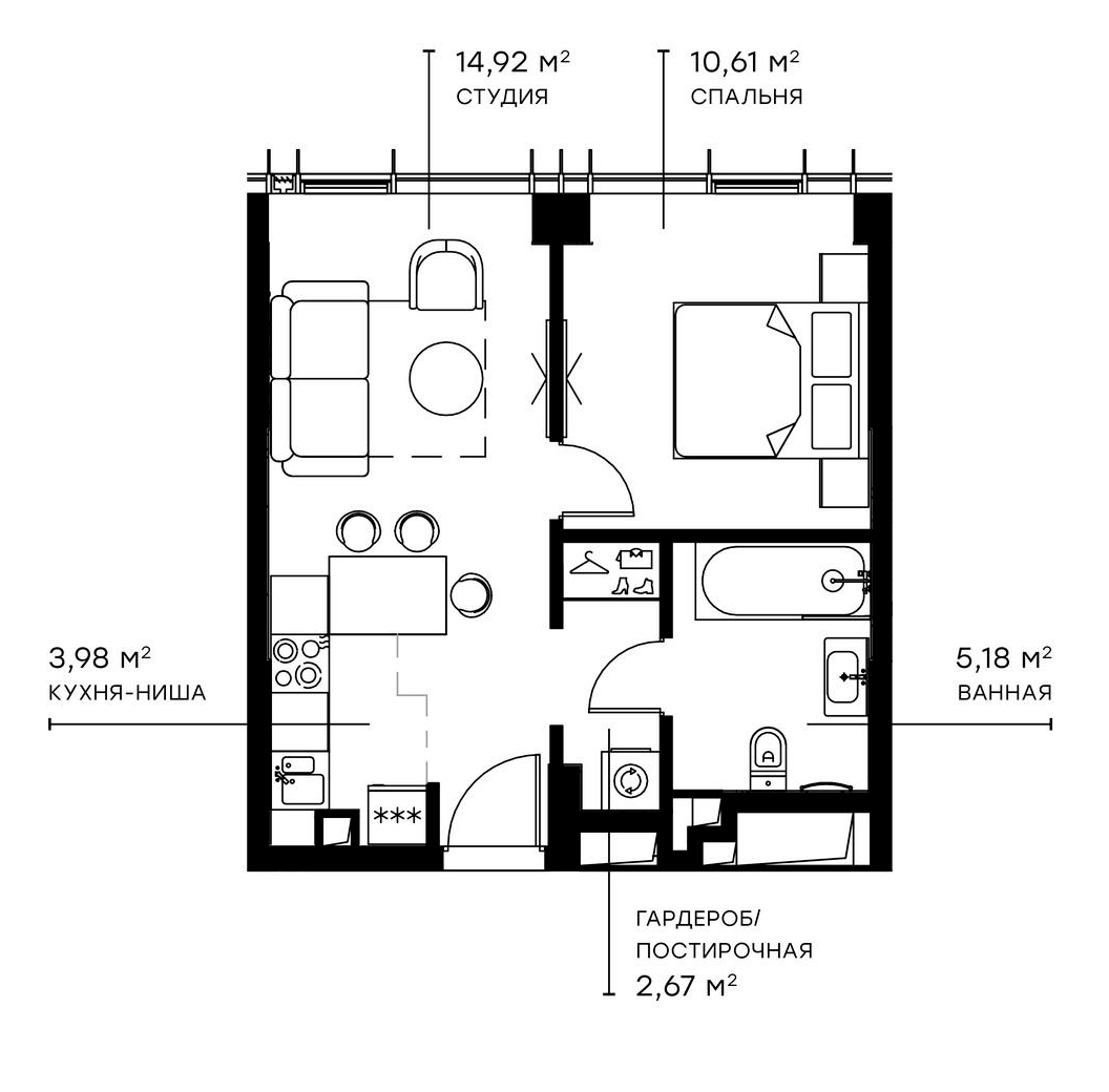 Планировка — Симфония 34, 2-комн., 37 м²