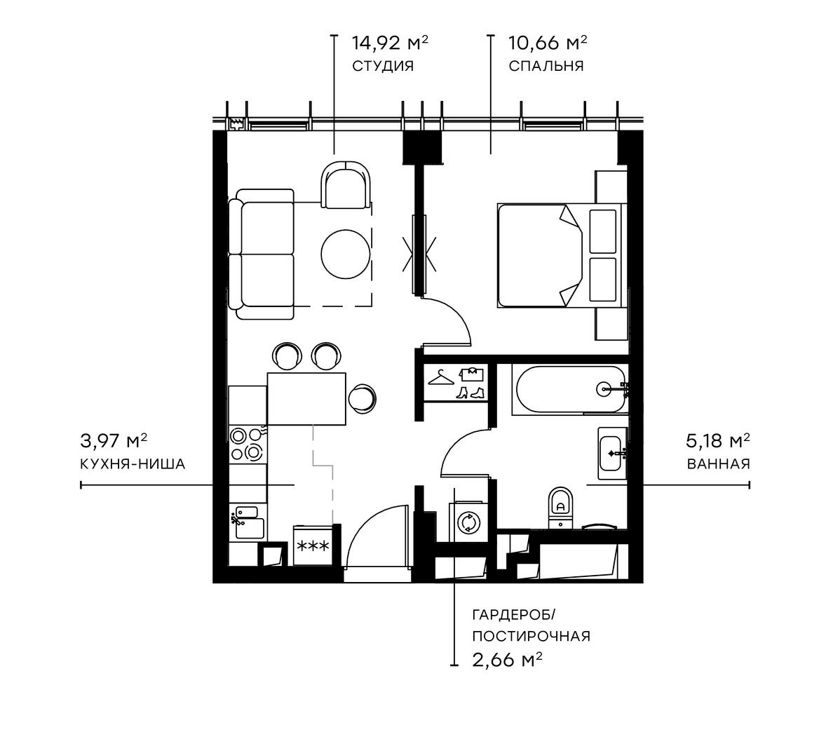 Планировка — Симфония 34, 2-комн., 37 м²