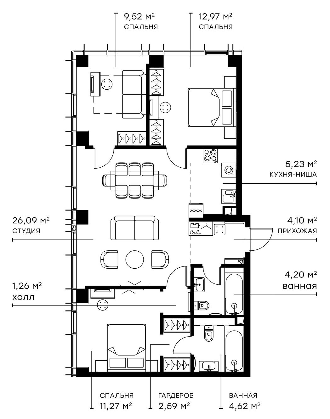 Планировка — Симфония 34, 4-комн., 84 м²