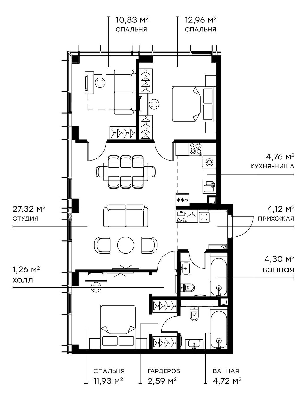Планировка — Симфония 34, 4-комн., 86 м²