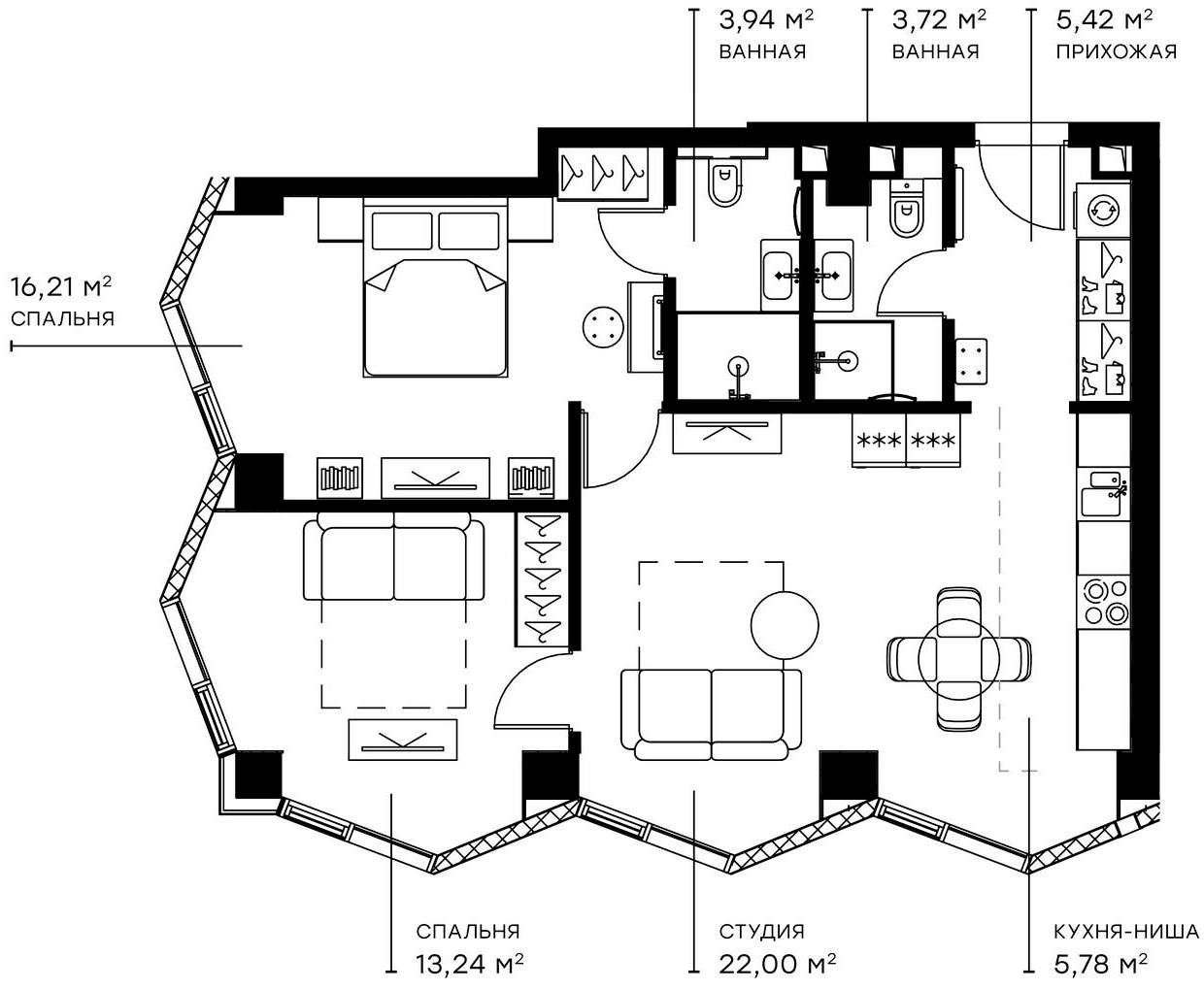 Планировка — Симфония 34, 3-комн., 70 м²