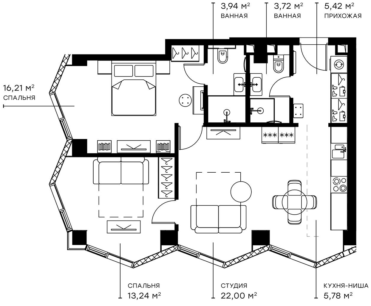 Планировка — Симфония 34, 3-комн., 70 м²