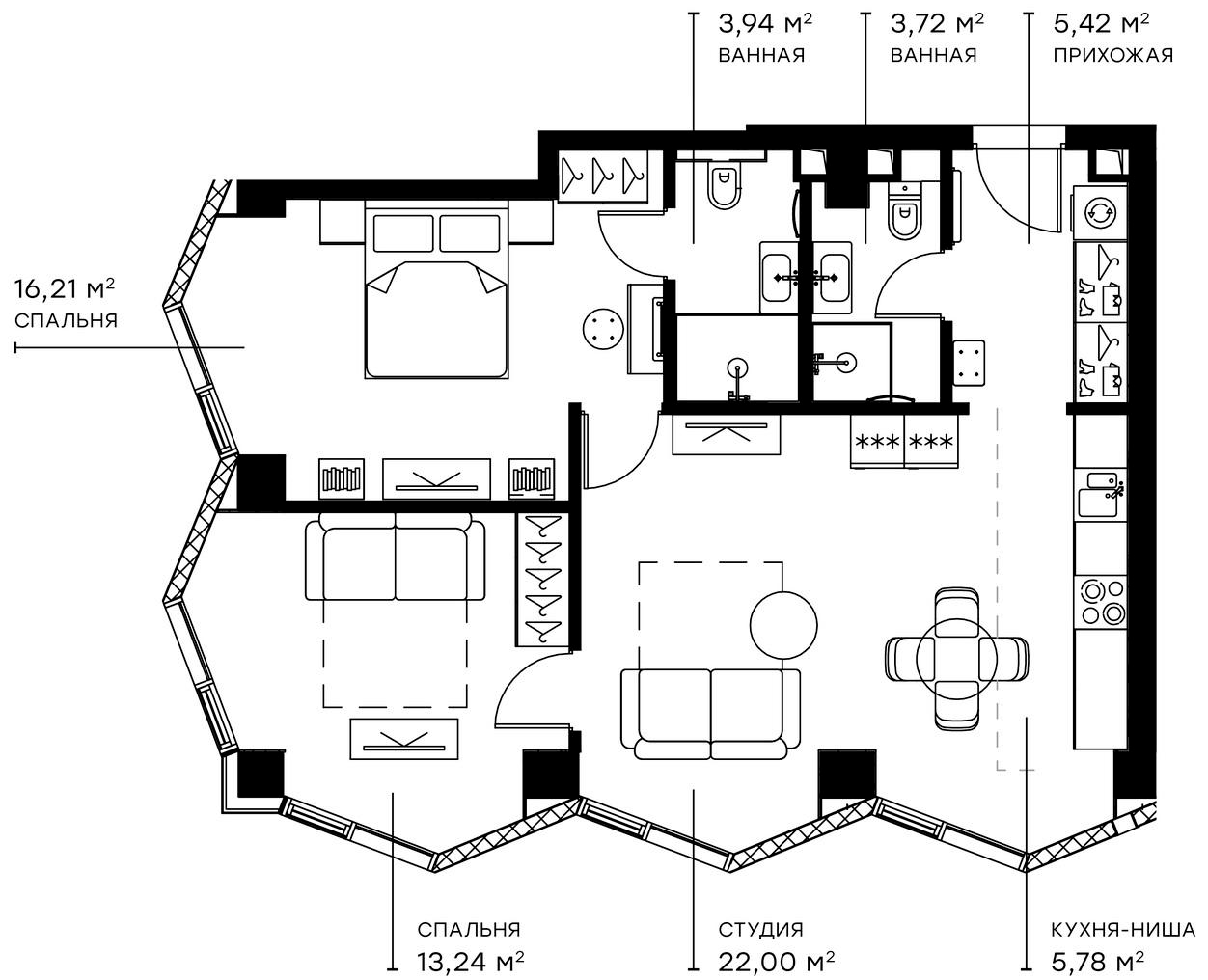 Планировка — Симфония 34, 3-комн., 70 м²
