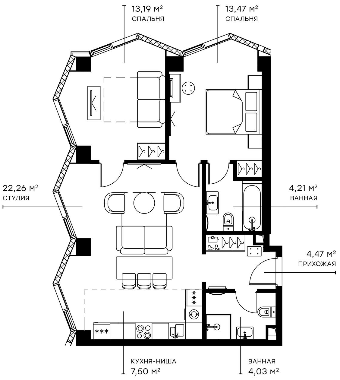 Планировка — Симфония 34, 3-комн., 69 м²