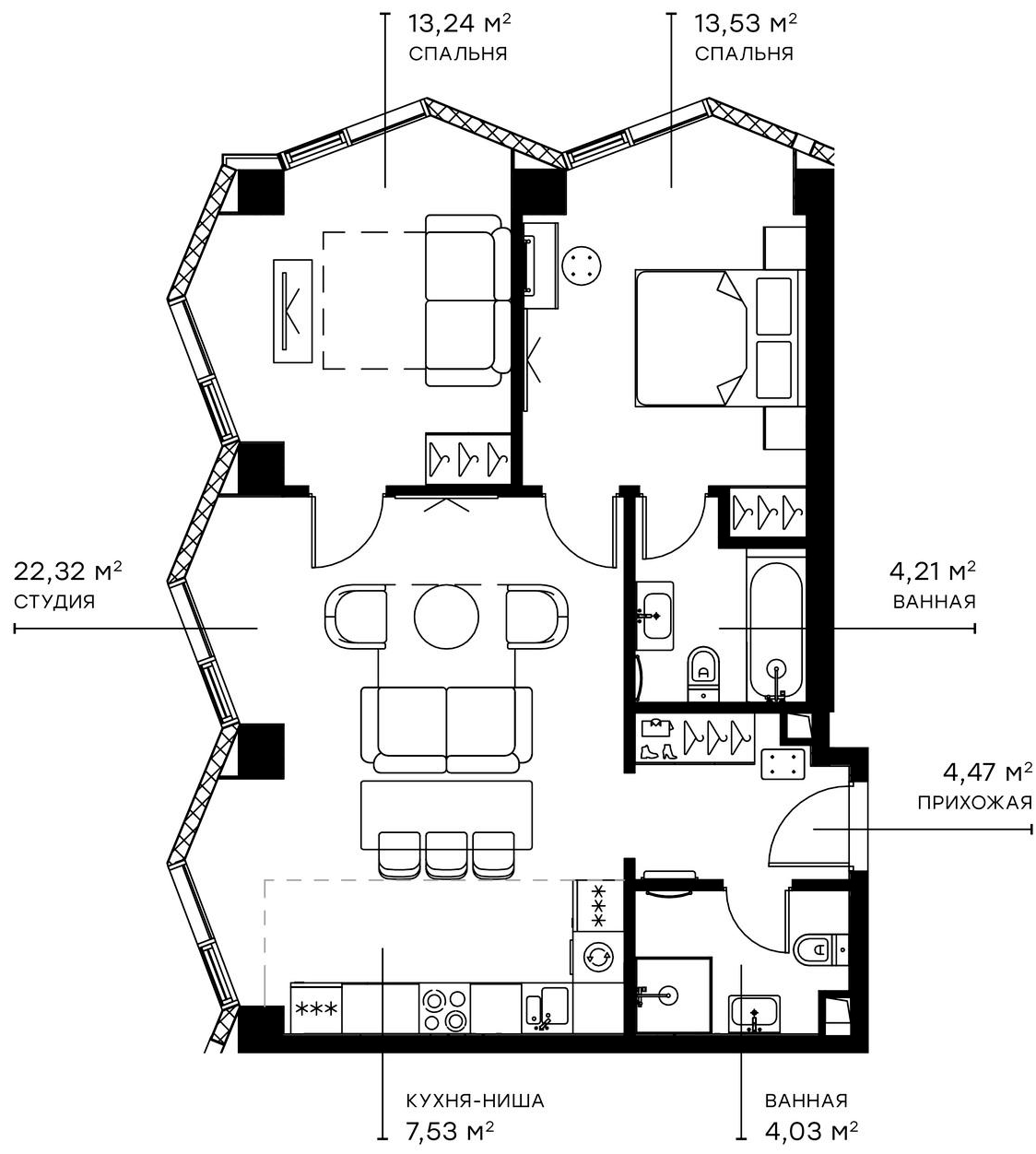 Планировка — Симфония 34, 3-комн., 69 м²