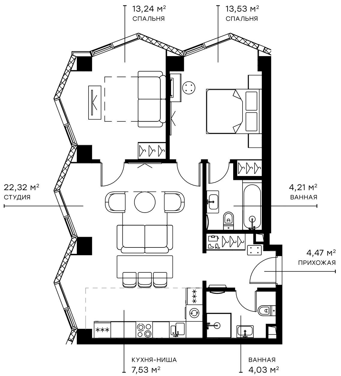 Планировка — Симфония 34, 3-комн., 69 м²