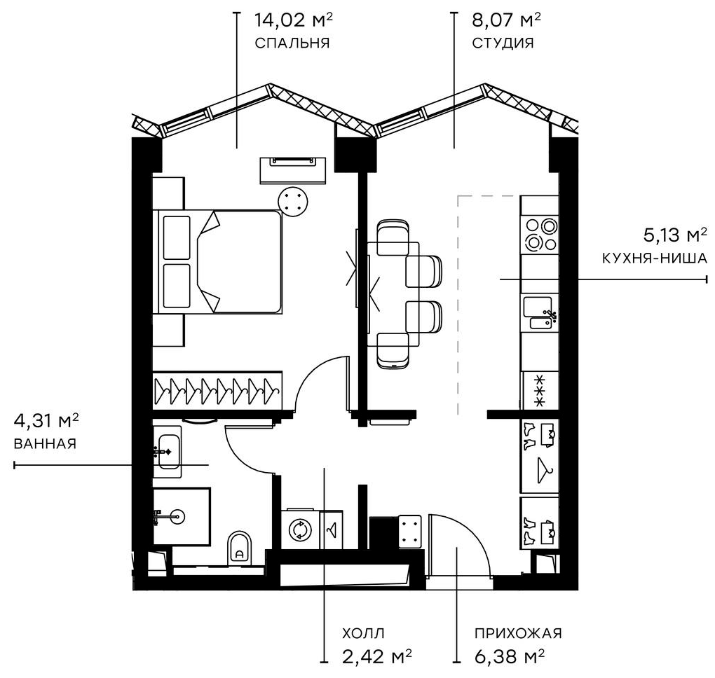 Планировка — Симфония 34, 2-комн., 40 м²