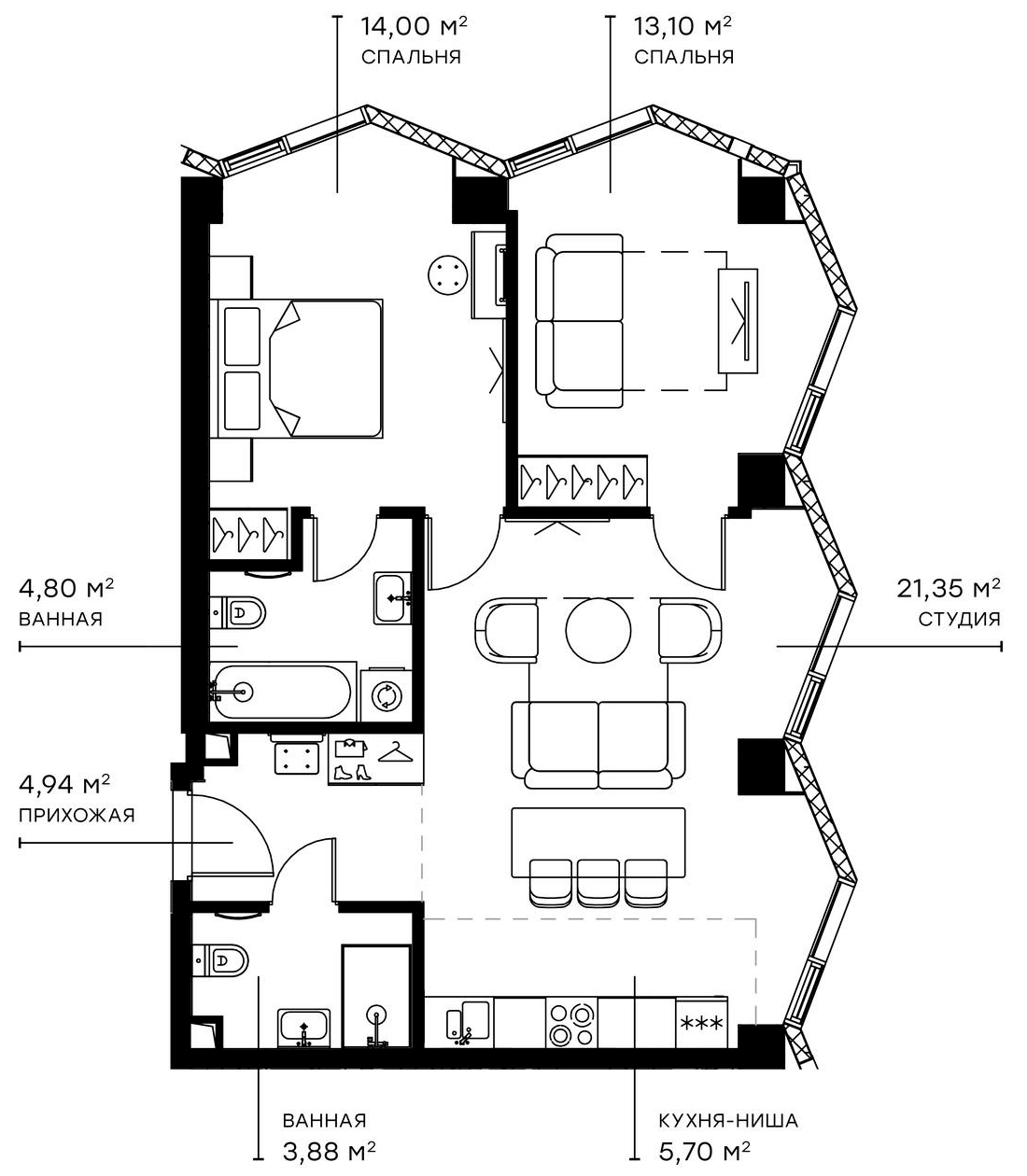 Планировка — Симфония 34, 3-комн., 68 м²