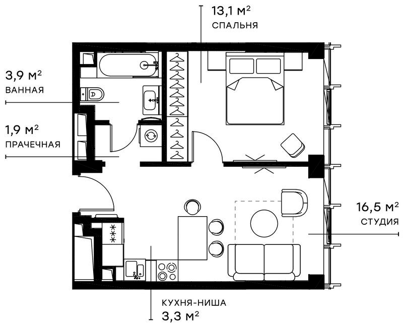 Планировка — Симфония 34, 2-комн., 39 м²