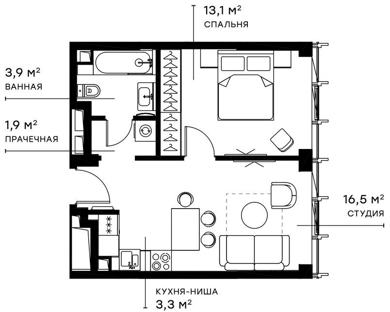 Планировка — Симфония 34, 2-комн., 39 м²