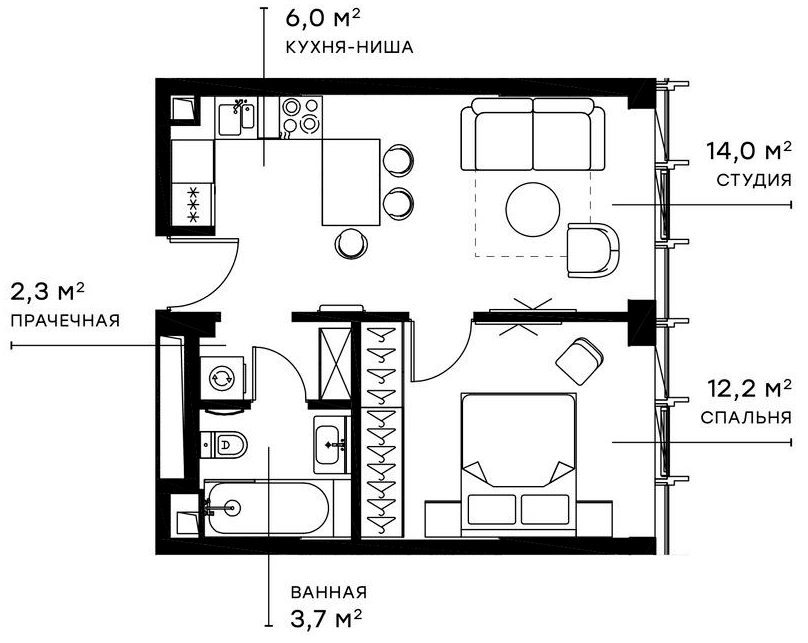 Планировка — Симфония 34, 2-комн., 38 м²