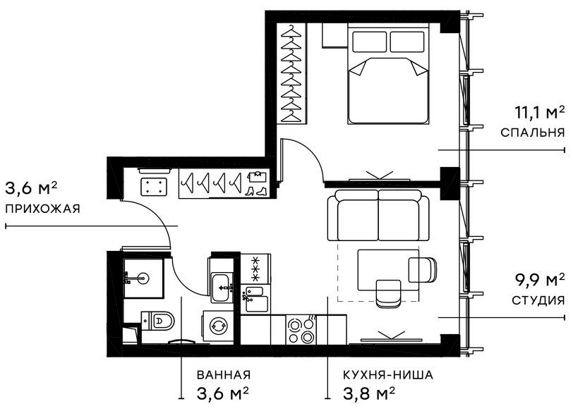 Планировка — Симфония 34, 2-комн., 32 м²