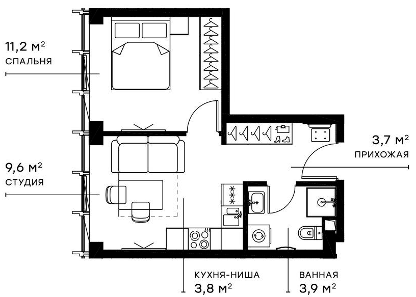 Планировка — Симфония 34, 2-комн., 32 м²