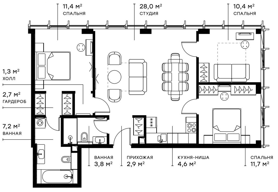 Планировка — Симфония 34, 4-комн., 84 м²