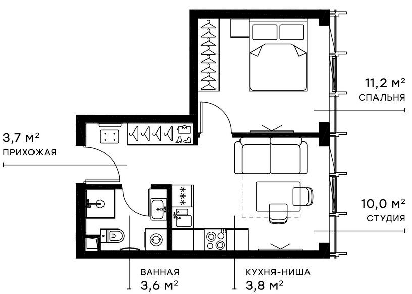 Планировка — Симфония 34, 2-комн., 32 м²
