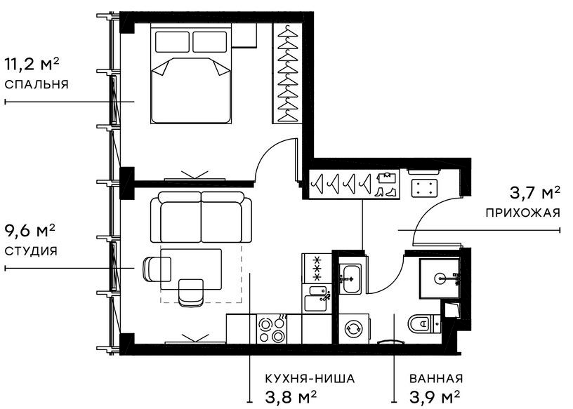 Планировка — Симфония 34, 2-комн., 32 м²