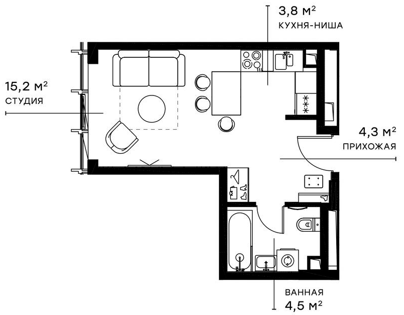 Планировка — Симфония 34, Студия, 28 м²