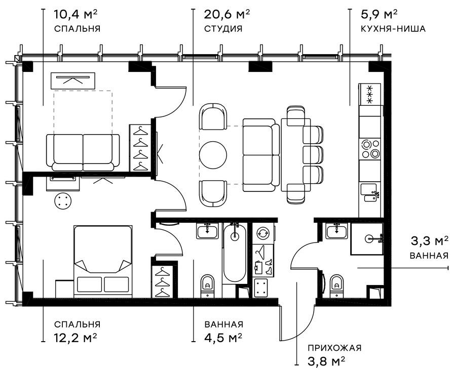 Планировка — Симфония 34, 3-комн., 61 м²