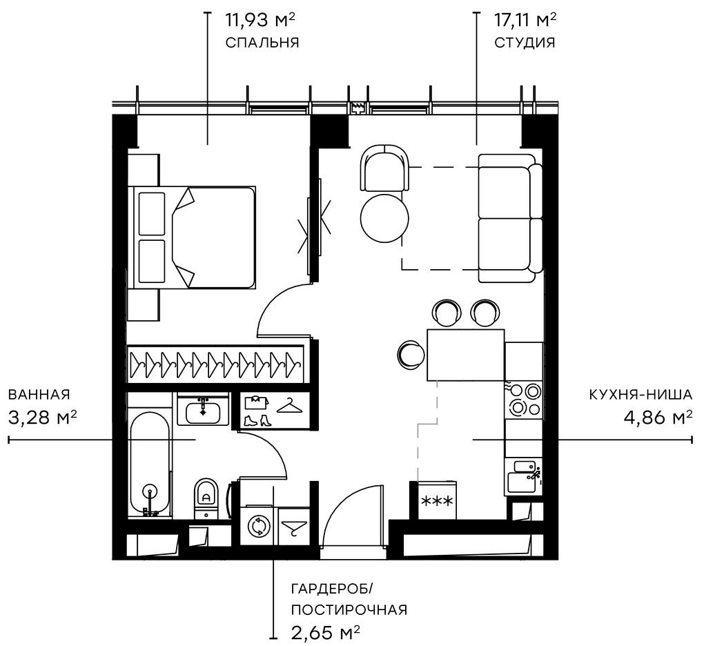 Планировка — Симфония 34, 2-комн., 40 м²