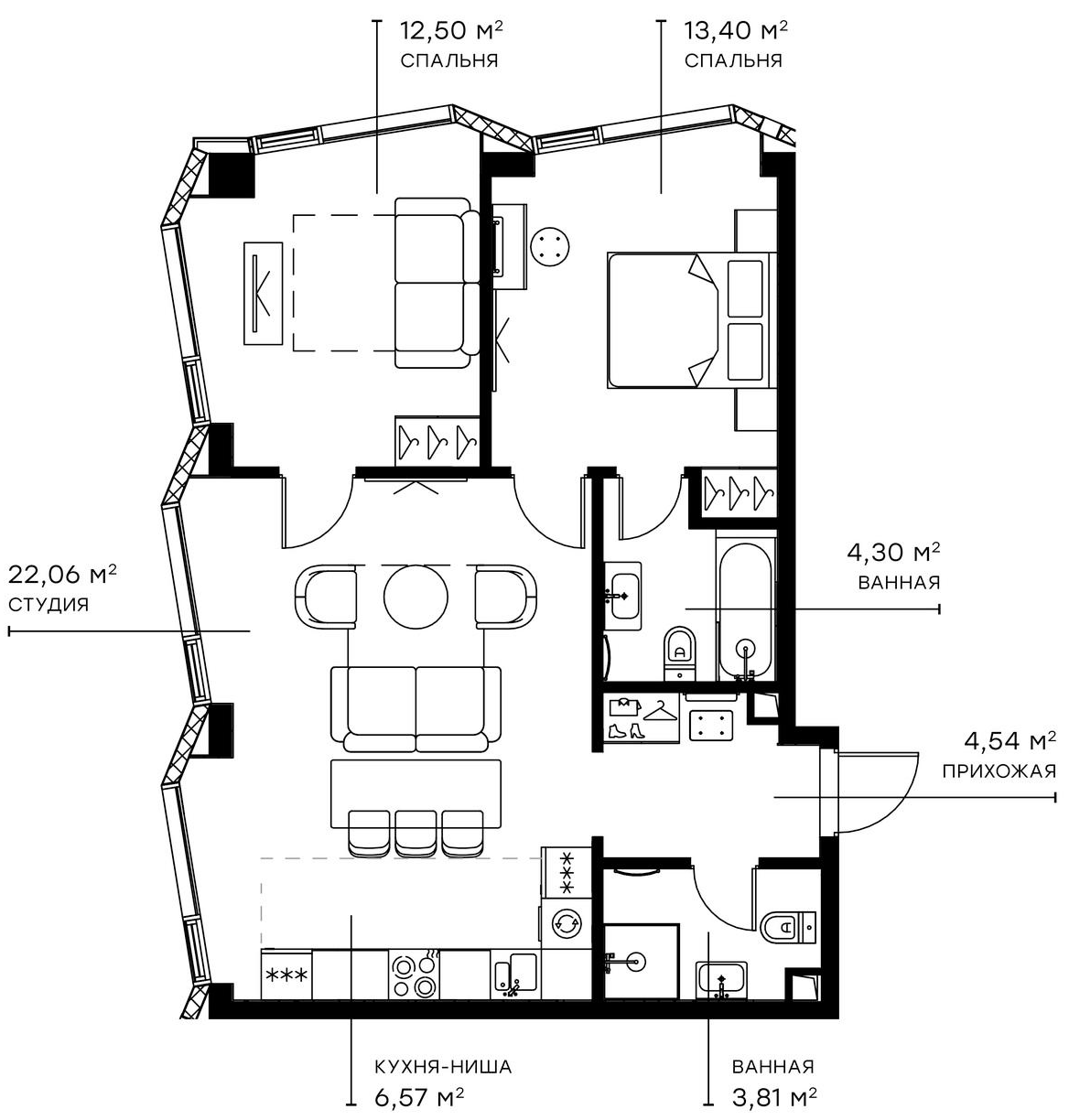 Планировка — Симфония 34, 3-комн., 68 м²