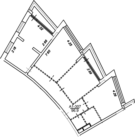 Планировка — Клубный дом Рублево, 1-комн., 97 м²