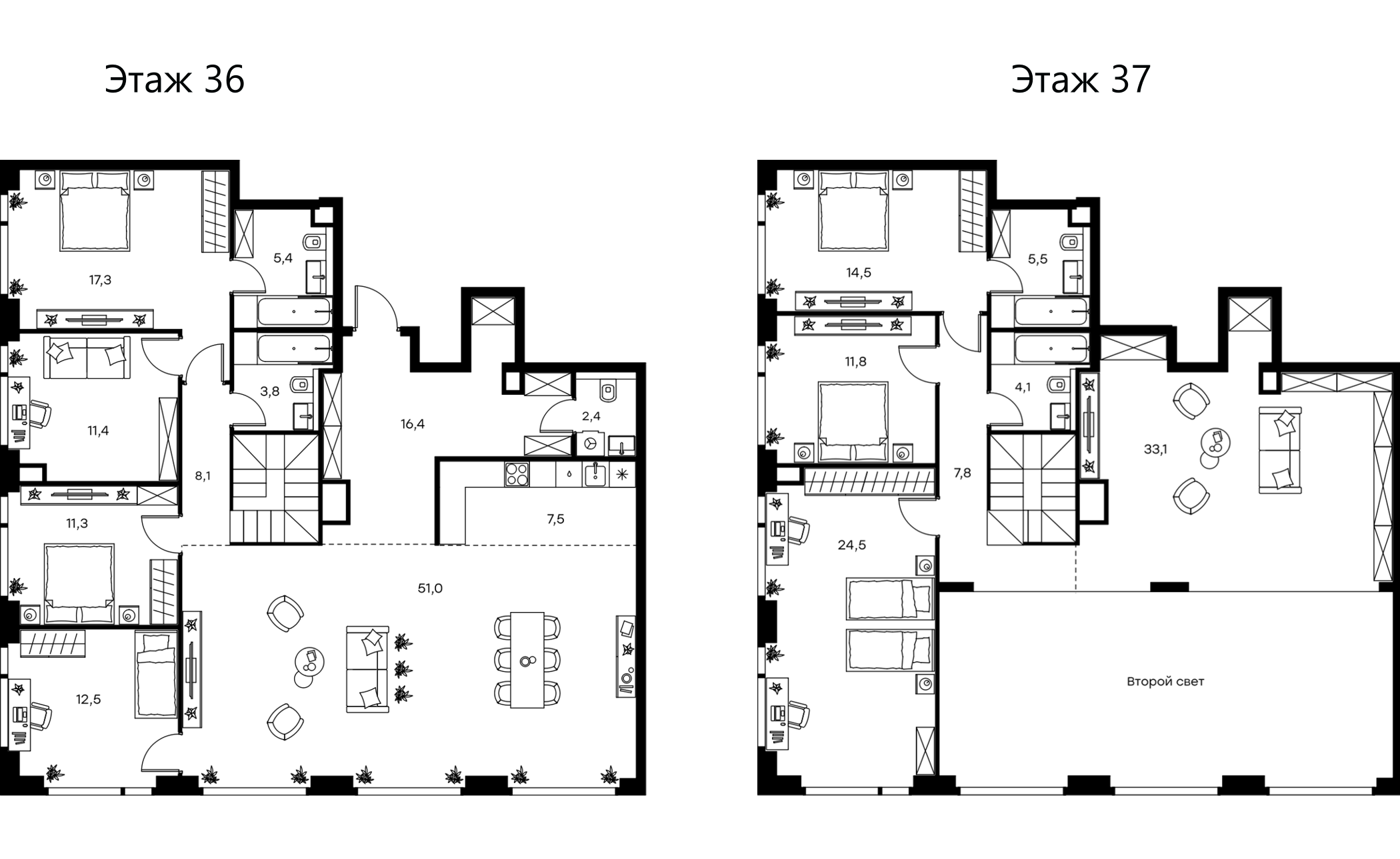 Планировка — Левел Мичуринский, 7-комн., 248 м²
