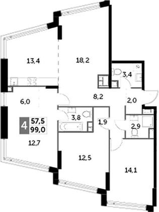 Планировка — Rotterdam, 4-комн., 99 м²