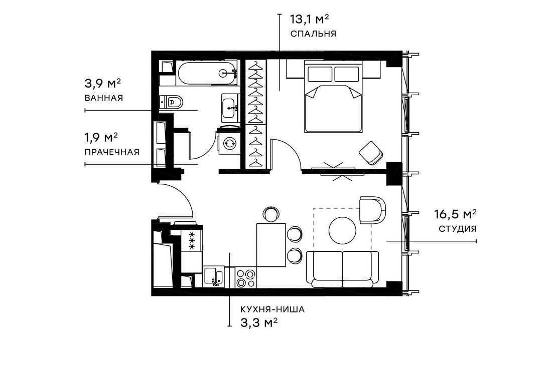Планировка — Симфония 34, 2-комн., 39 м²