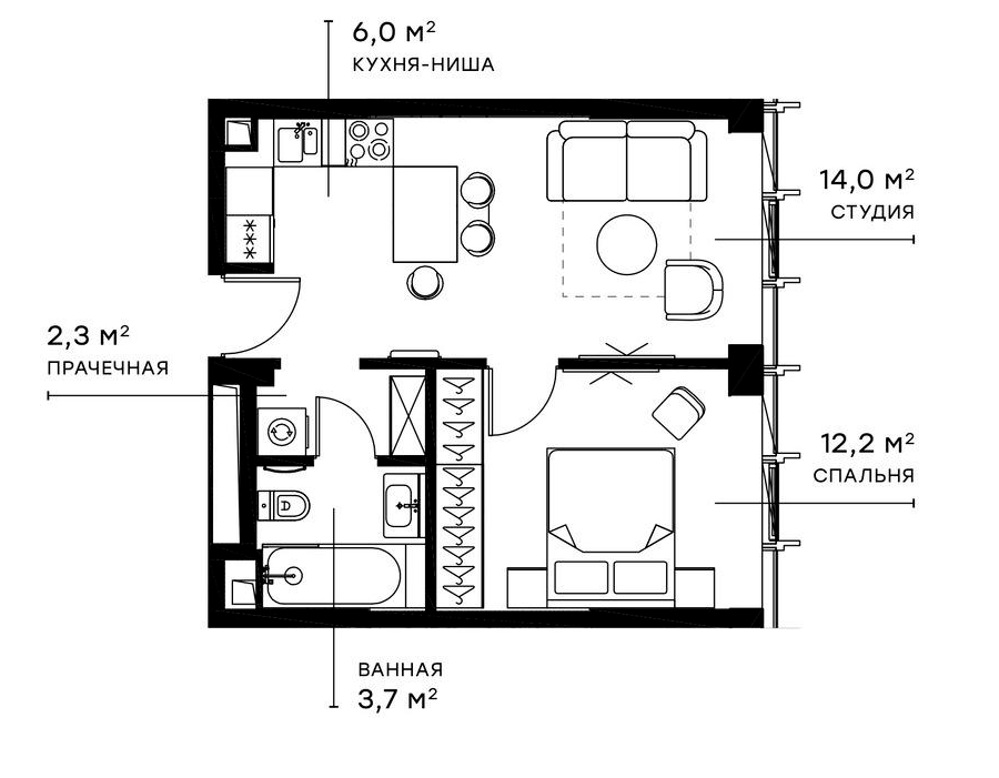 Планировка — Симфония 34, 2-комн., 38 м²