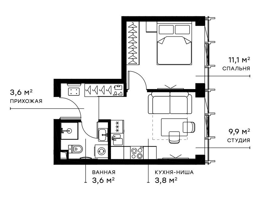 Планировка — Симфония 34, 2-комн., 32 м²