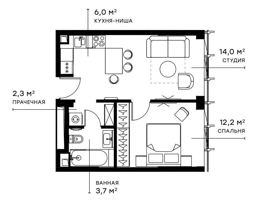 Планировка — Симфония 34, 2-комн., 38 м²