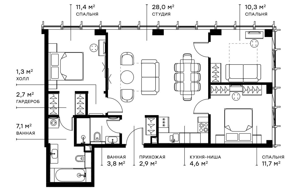 Планировка — Симфония 34, 4-комн., 84 м²