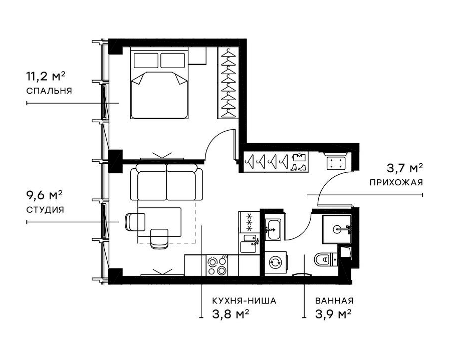 Планировка — Симфония 34, 2-комн., 32 м²