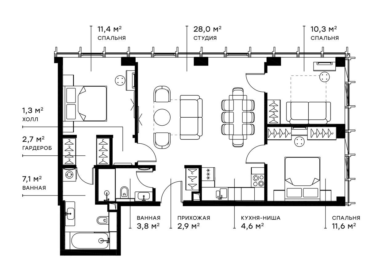 Планировка — Симфония 34, 4-комн., 84 м²