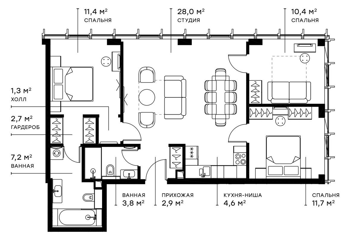 Планировка — Симфония 34, 4-комн., 84 м²