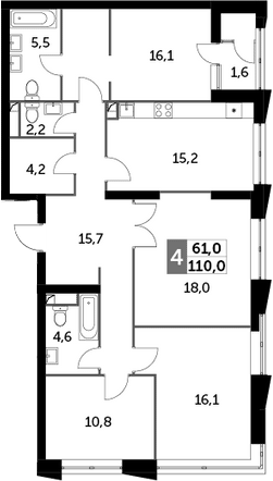 Планировка — Sky Garden, 4-комн., 108 м²
