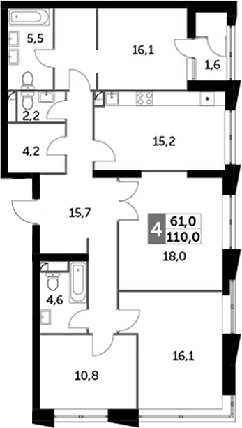 Планировка — Sky Garden, 4-комн., 108 м²