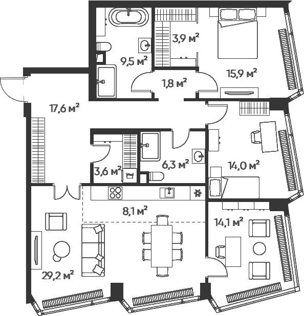 Планировка — Хай Лайф, 4-комн., 126 м²