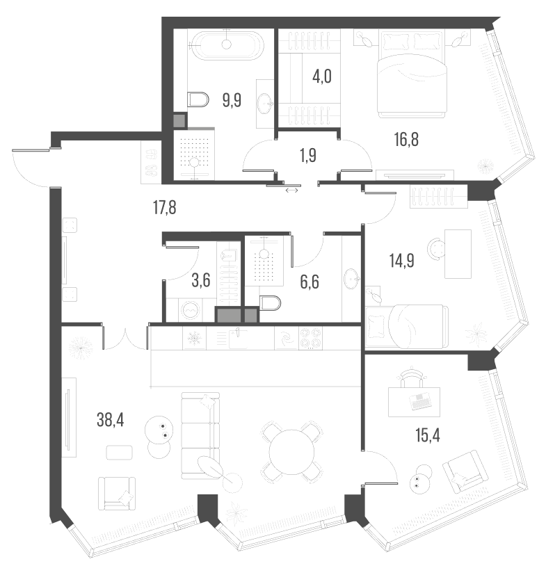 Планировка — Хай Лайф, 4-комн., 129 м²