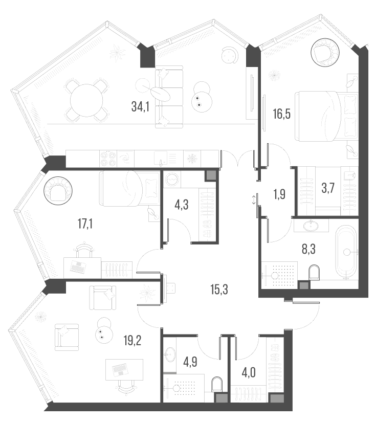 Планировка — Хай Лайф, 4-комн., 129 м²
