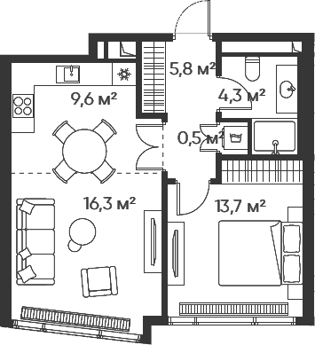 Планировка — Хай Лайф, 2-комн., 51 м²