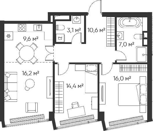 Планировка — Хай Лайф, 3-комн., 77 м²