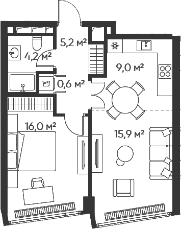 Планировка — Хай Лайф, 2-комн., 50 м²