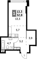 Планировка — Rotterdam, Студия, 33 м²