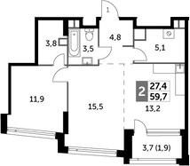 Планировка — Rotterdam, 2-комн., 58 м²