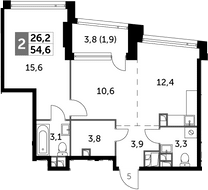 Планировка — Rotterdam, 2-комн., 53 м²